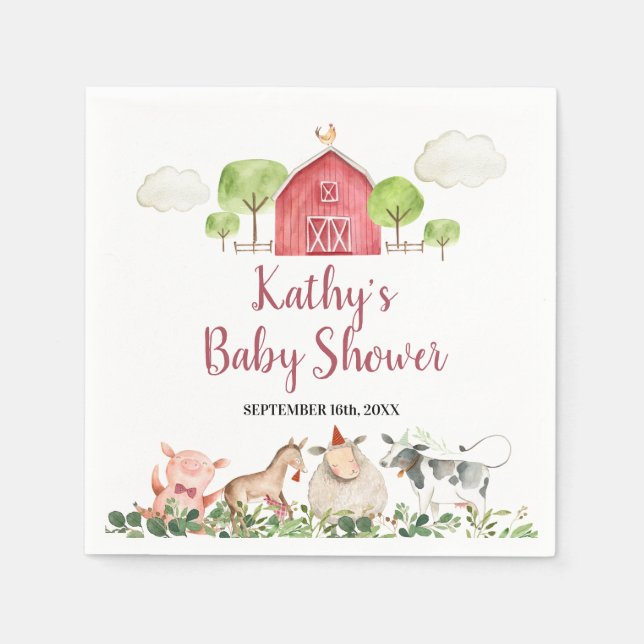 Serviette En Papier Agritourisme Animaux Barnyard Green (Devant)