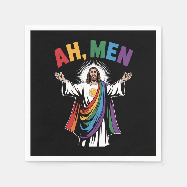 Serviette En Papier Ah Men Funny Jesus LGBTQ Gay pride Arc-en-ciel (Devant)