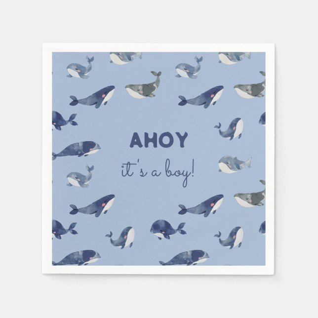 Serviette En Papier AHOY C'est un Baby shower de baleines (Devant)