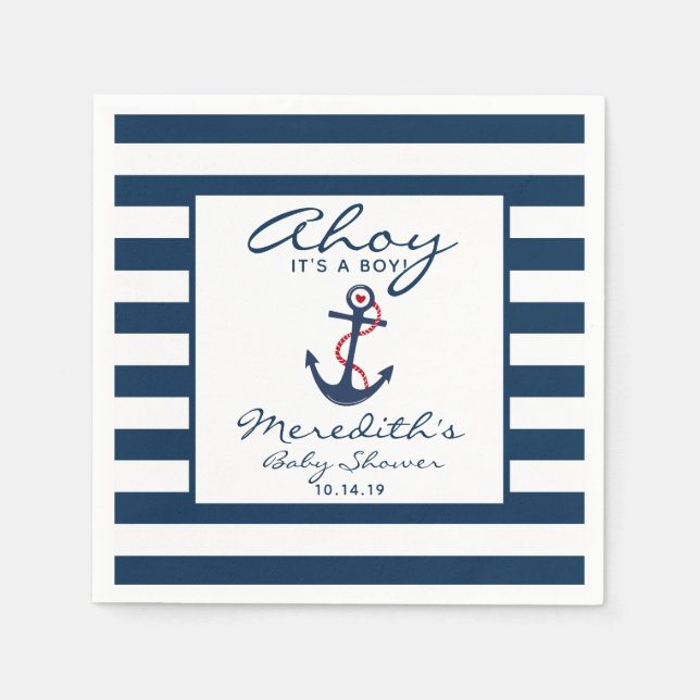 Serviette En Papier Ahoy c'est un Baby shower Garçon Nautique (Devant)