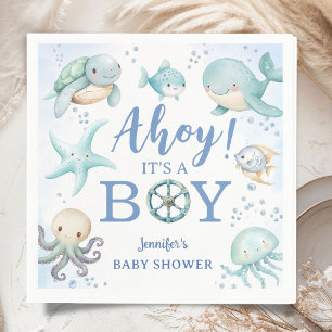 Serviette En Papier Ahoy C'est un Bébé Marin Garçon Bleu