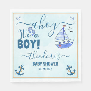 Serviette En Papier Ahoy C'est un Boy Sailboat Baby shower Aquarelle