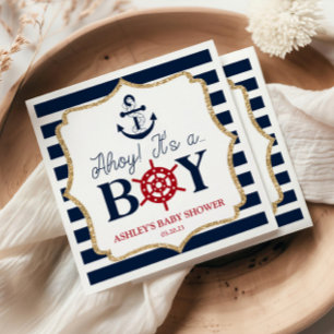 Serviette En Papier Ahoy C'est un garçon Baby shower bleu marine nauti