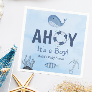 Serviette En Papier Ahoy C'est un garçon Baby shower côtier d'animaux
