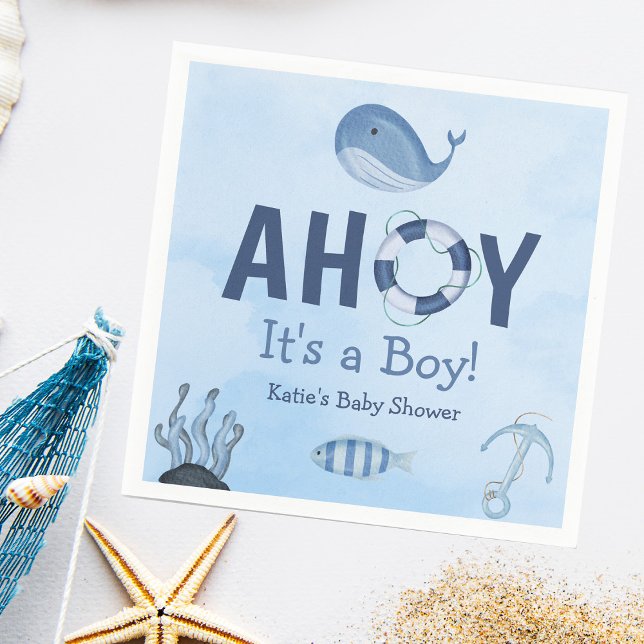 Serviette En Papier Ahoy C'est un garçon Baby shower côtier d'animaux  (Créateur téléchargé)