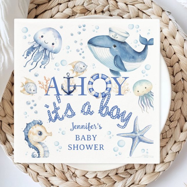 Serviette En Papier Ahoy C'est un garçon Baby shower nautique (Créateur téléchargé)