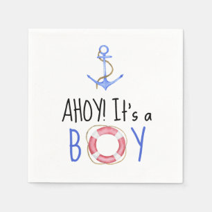 Serviette En Papier Ahoy C'est un garçon ! Baby shower nautique