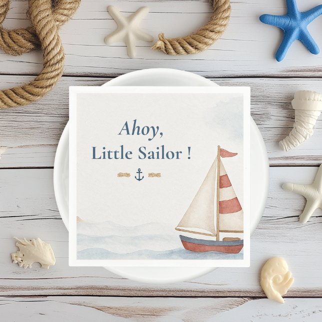 Serviette En Papier Ahoy Little Sailor | Nautique fête d'anniversaire (Créateur téléchargé)