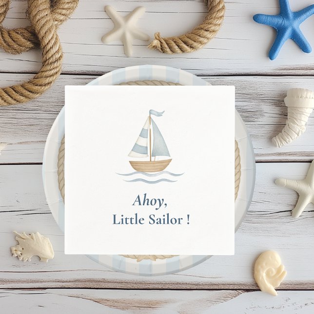 Serviette En Papier Ahoy Nautical | Bateau à voile bleu Pastel (Créateur téléchargé)