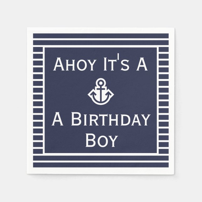 Serviette En Papier Ahoy nautique C'est un garçon d'anniversaire servi (Devant)