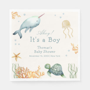 Serviette En Papier Ahoy Neutre Sous Le Baby shower Des Baleines De Me
