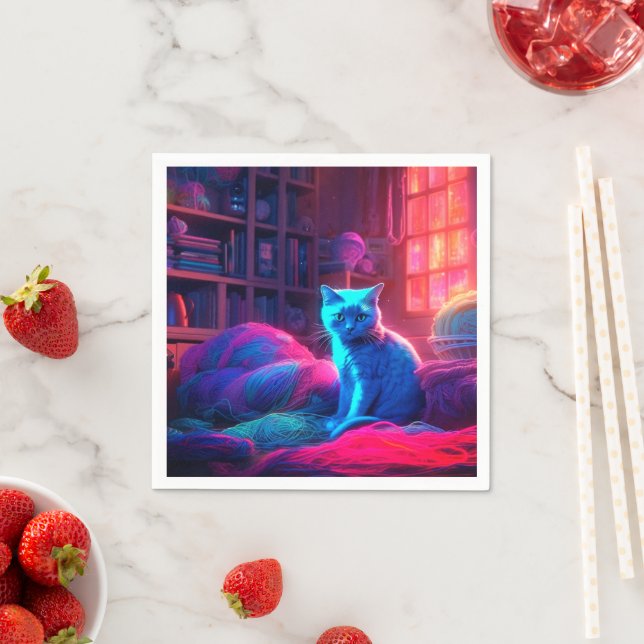 Serviette En Papier Ai Cute Chat (En situation)