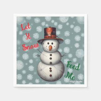 Serviette En Papier AI Snowman Let it Snow Feed Me Holiday Napkins