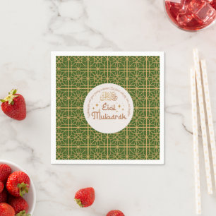 Serviette En Papier Aïd Moubarak Fête Islamique Élégant Vert et Or