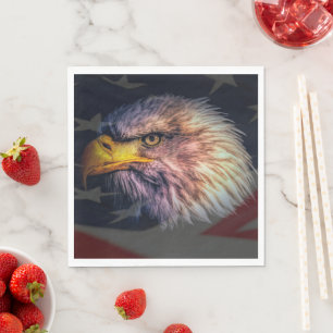 Serviette En Papier Aigle à tête blanche américaine avec drapeau