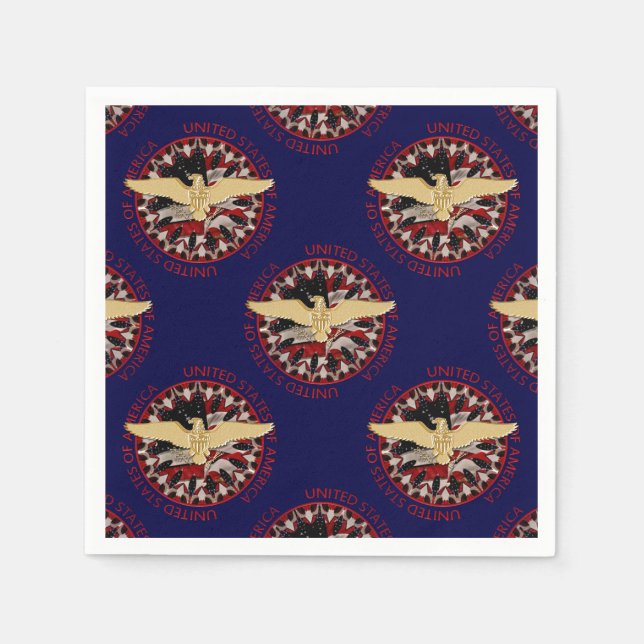 Serviette En Papier Aigle d'or et drapeau bleu-rouge Napkin (Devant)