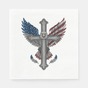 Serviette En Papier Aigle Patriotique Croix Gravure Vintage Vecteur Dé