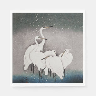 Serviette En Papier Aigrettes de Koson dans la neige : vintage japonai