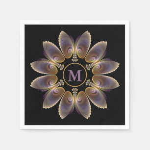 Serviette En Papier Ailes d'ange abstraites Mandala Fractale Monogramm