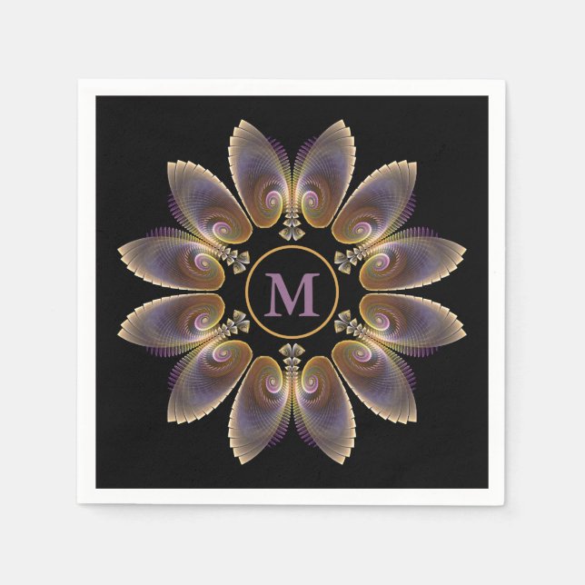 Serviette En Papier Ailes d'ange abstraites Mandala Fractale Monogramm (Devant)