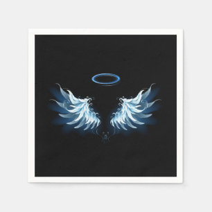 Serviette En Papier Ailes d'ange lumineuses bleues sur fond noir