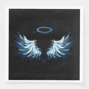 Serviette En Papier Ailes d'ange lumineuses bleues sur fond noir