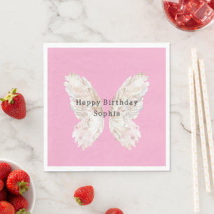 Serviette En Papier Ailes de papillon rose pour une fête d'anniversair