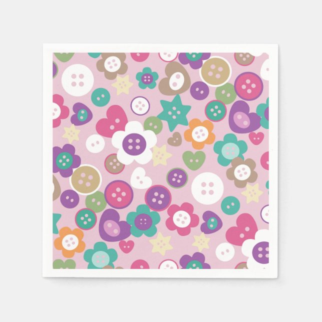 Serviette En Papier Aimer Boutons à coudre Pink Napkins (Devant)