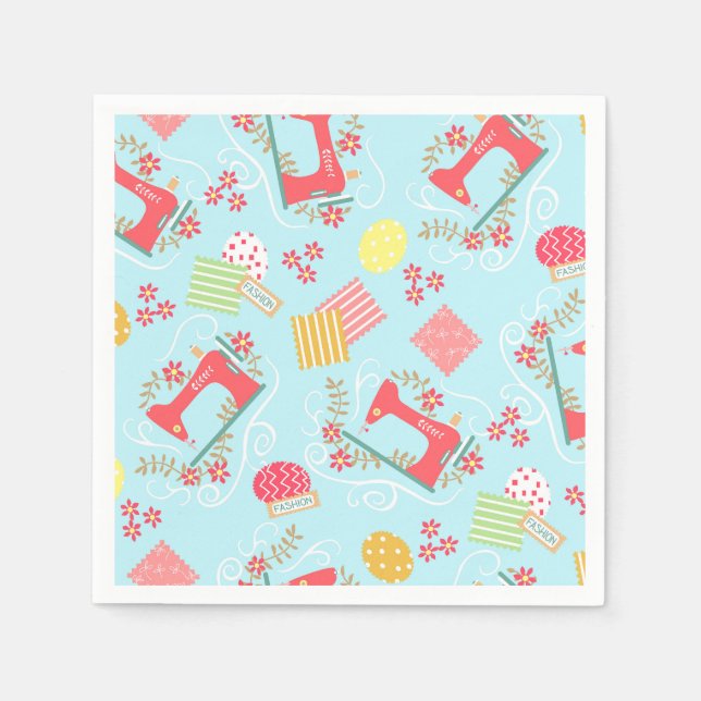 Serviette En Papier Aimer Coudre Bleu (Devant)