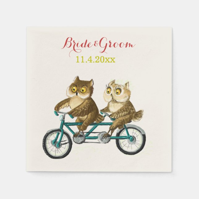 Serviette En Papier Aimer hibou vélo tandem aquarelle (Devant)