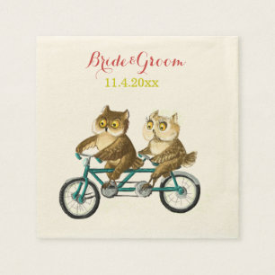 Serviette En Papier Aimer hibou vélo tandem aquarelle
