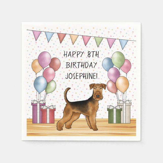 Serviette En Papier Airedale Terrier Cute Dog Pastel Joyeux Anniversai (Devant)