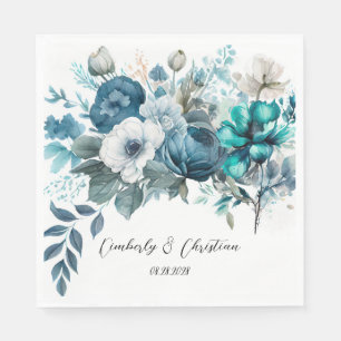Serviette En Papier Airy Blue et Turquoise Peony Rustic Mariage