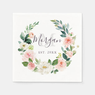 Serviette En Papier Airy Blush Monogram Mariage Napkin établi