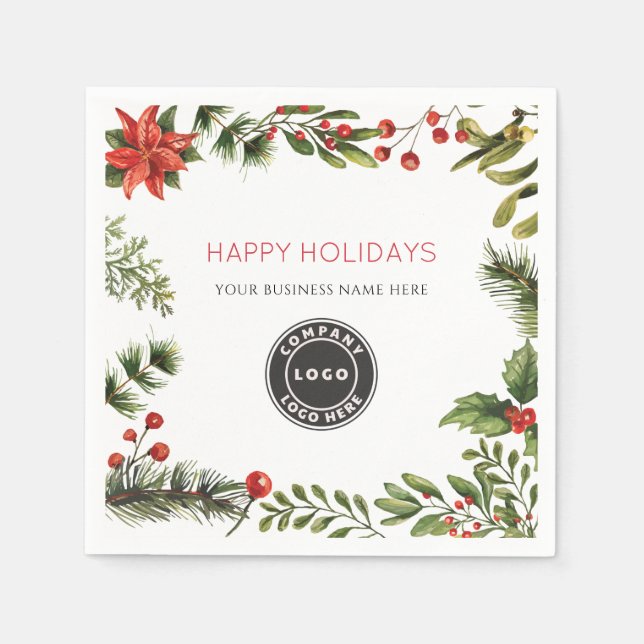 Serviette En Papier Ajouter Business Logo Happy Holidays Berries Paper (Devant)