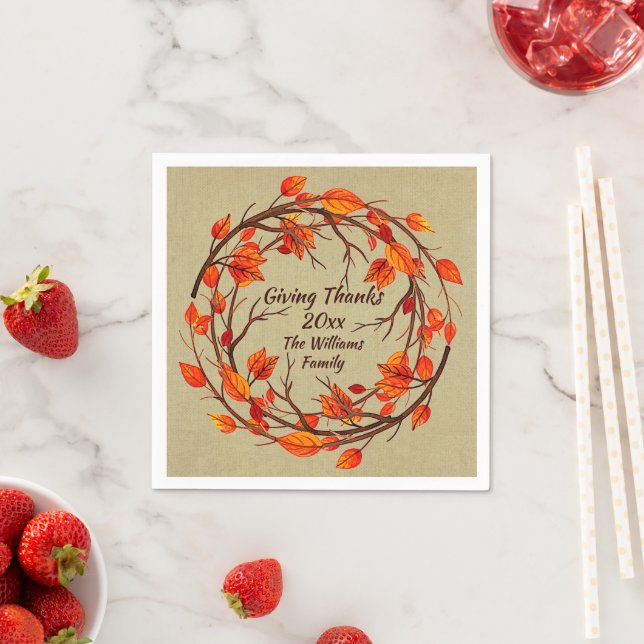 Serviette En Papier Ajouter le nom Correspondance Thanksgiving Autumn  (En situation)