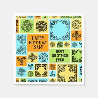 Serviette En Papier Ajouter nom et relation Anniversaire Orange & Vert