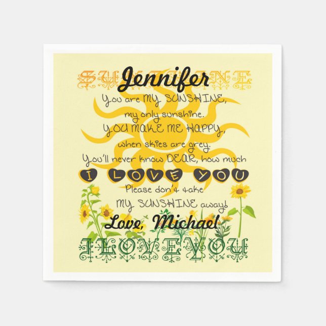 Serviette En Papier Ajouter un nom Vous êtes Mon soleil (Devant)