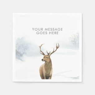 Serviette En Papier Ajoutez Votre Message Scène Boisée Hivernale Cerf
