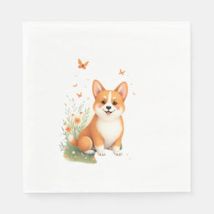 Serviette En Papier Akita Chien avec Fleur et T-shirt Papillon