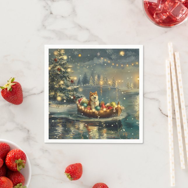 Serviette En Papier Akita Christmas Festive Voyage (En situation)