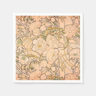Serviette En Papier Alfonse Mucha Art Nouveau Peonies