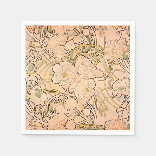 Serviette En Papier Alfonse Mucha Art Nouveau Peonies (Devant)