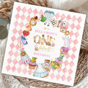 Serviette En Papier Alice au Pays des Merveilles 1er anniversaire Rose