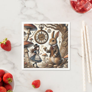 Serviette En Papier Alice au pays des merveilles Thé Art lapin blanc