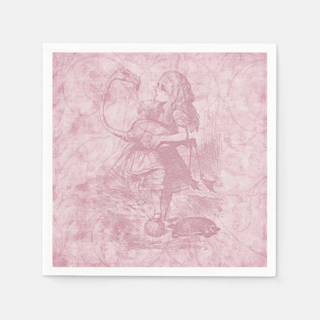 Serviette En Papier Alice avec Flamant rose Alice au pays des merveill (Devant)