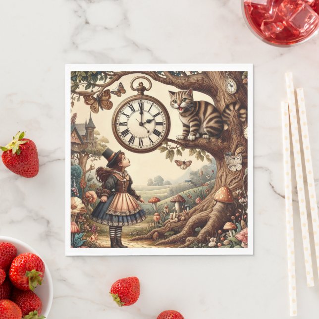 Serviette En Papier Alice & Cheshire Cat: Whimsical Wonderland Fantasy (En situation)