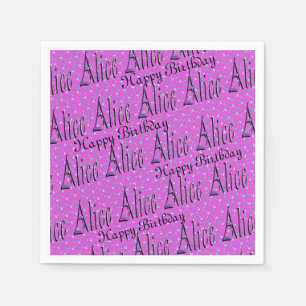 Serviette En Papier Alice, Joyeux Anniversaire, Serviettes Pink Party.