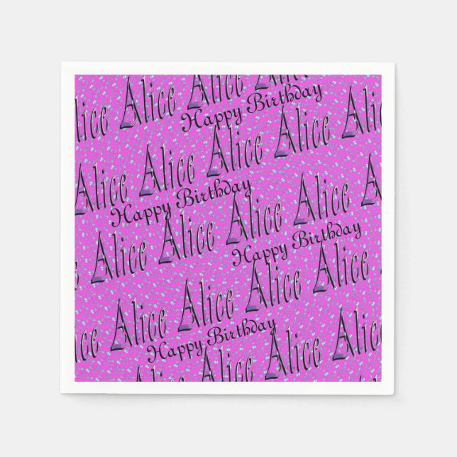 Serviette En Papier Alice, Joyeux Anniversaire, Serviettes Pink Party. (Devant)