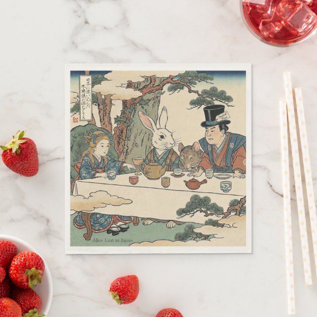 Serviette En Papier Alice Lost in Japan | Ukiyo-e Mad Tea Party (En situation)